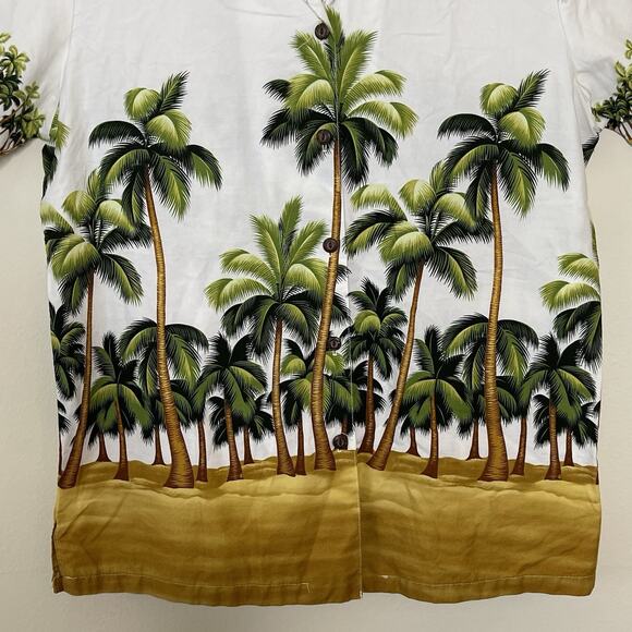 Vtg KY'S Hawaiian Cotton Button Up Camp Shirt  Beach Palm Tree Graphic 70s 80s S - Picture 2 of 7